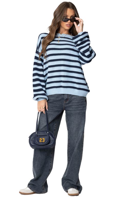 Edikted Aerin Oversize Stripe Cotton Sweater In Blue-and-navy