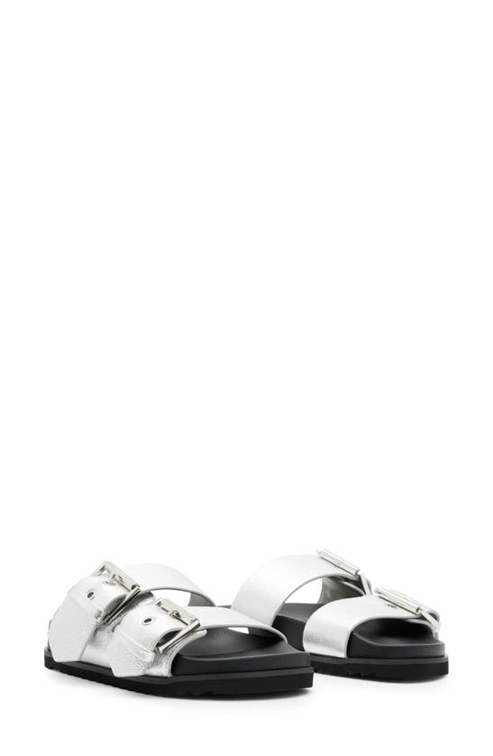 Shop Allsaints Sian Slide Sandal In Metallic Silver