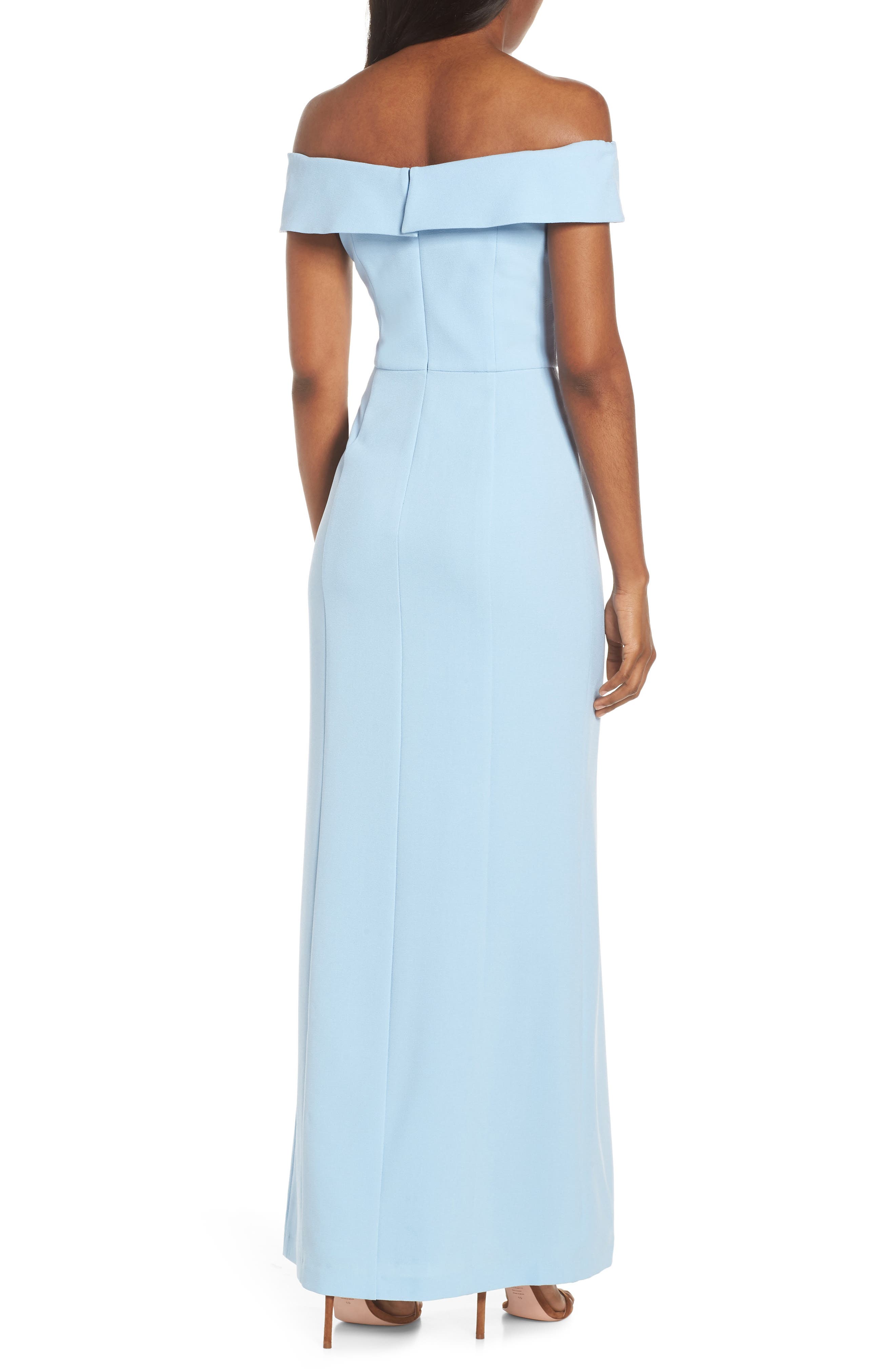 vince camuto off the shoulder crepe gown
