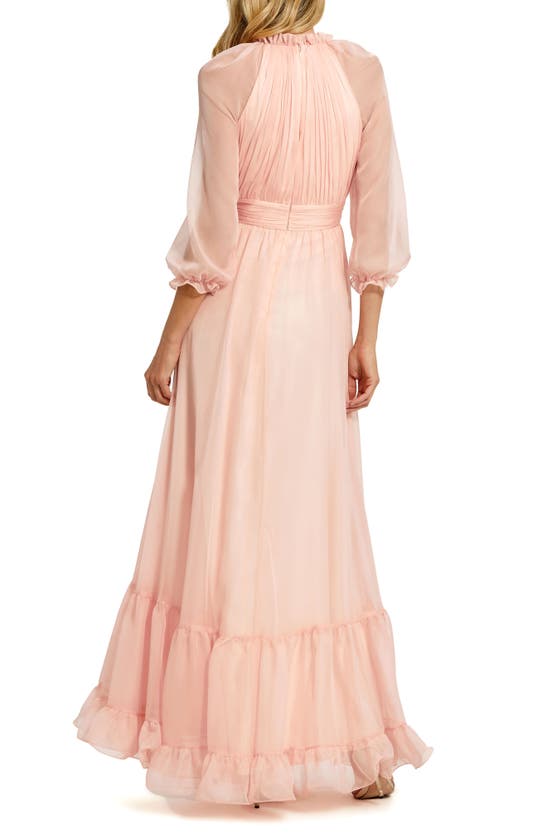 Shop Mac Duggal Sheer Sleeve Gathered Chiffon A-line Gown In Blush