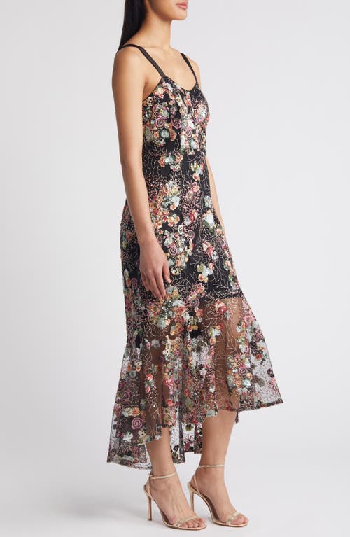 Shop Sam Edelman Sequin Floral High-low Cocktail Dress In Black/rose Multi