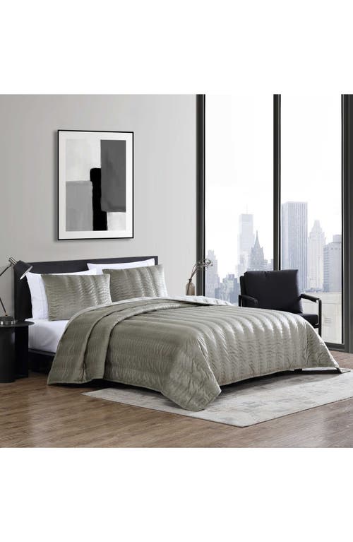Vera Wang Velvet Linear Stitch Quilt Set In Silver Leaf