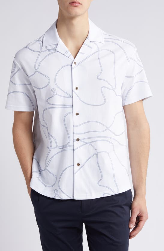Shop Reiss Menton Embroidered Cotton Camp Shirt In Airforce Blue