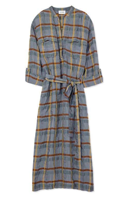 Shop St John St. John Collection Check Belted Seersucker Midi Shirtdress In Tahoe Slate/saddle Multi