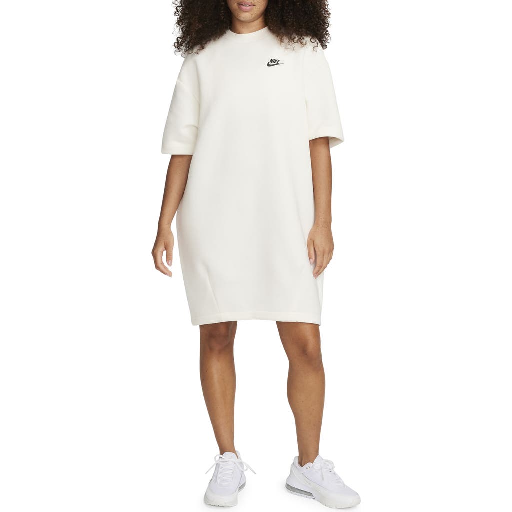 Nike Tech Fleece Oversize T-shirt Dress In Pale Ivory/black