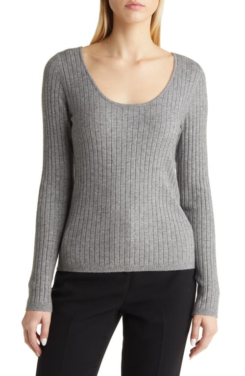 halogen(r) Rib Scoop Neck Sweater in Grey Dark Heather