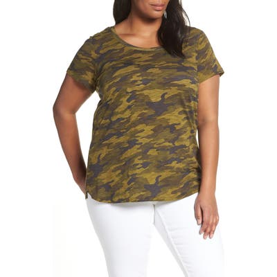Plus Size Vince Camuto Scoop Neck Camo Tee, Green