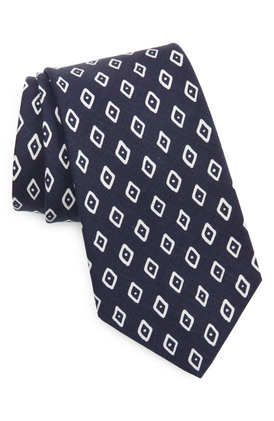 Shop Ralph Lauren Purple Label Diamond Print Silk & Linen Tie In Navy/ White