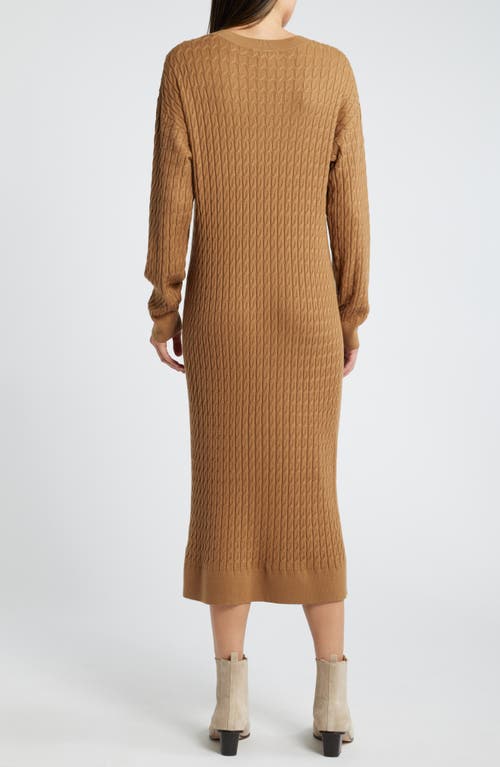 Shop Treasure & Bond Cable Stitch Long Sleeve Midi Sweater Dress In Brown Bear