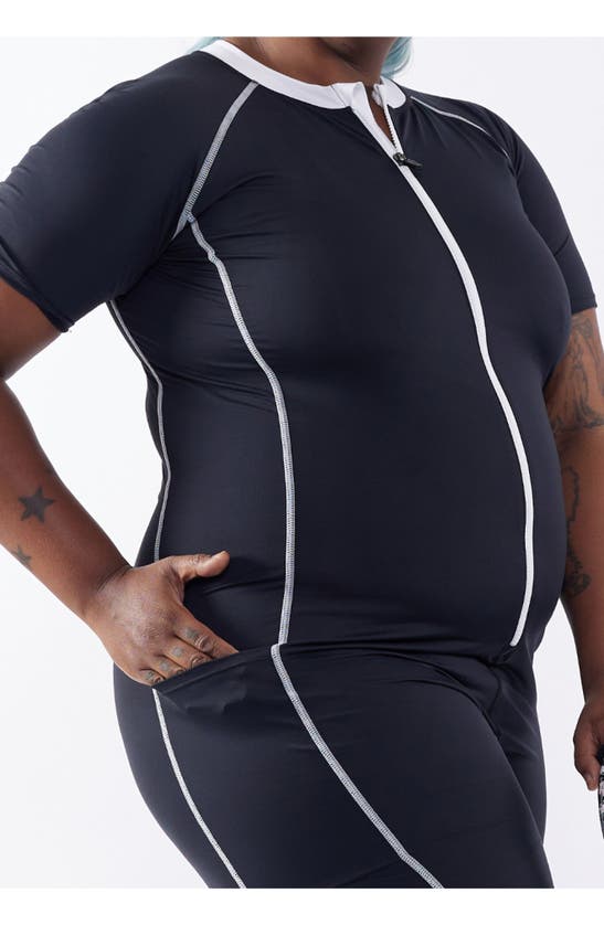 Tomboyx 6-inch One-piece Rashguard Swimsuit In Black Novelty