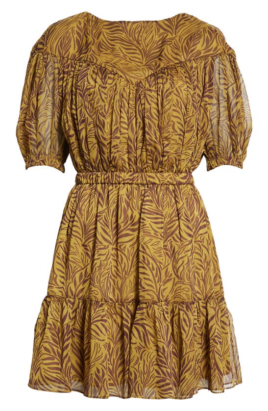 Shop Ted Baker London Mairley Leaf Print Ruffle Hem Dress In Mid Yellow