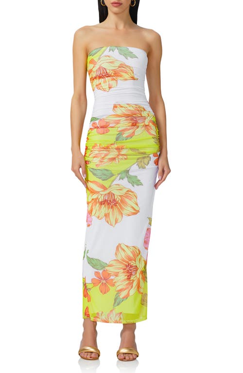 Marlo Ruched Strapless Dress in Color Block Floral