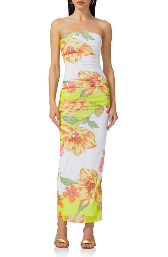 Shop Afrm Marlo Ruched Strapless Dress In Color Block Floral