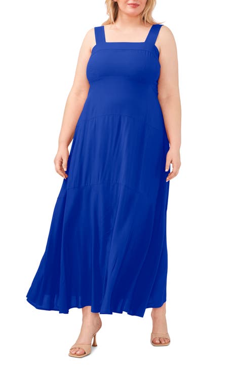 Solid Sleeveless Tiered Maxi Dress (Plus Size)