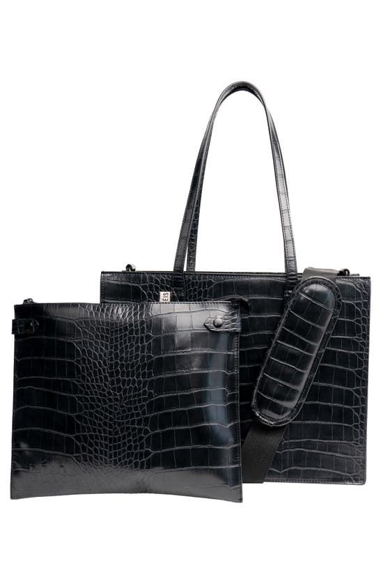 Shop Beis Mini Work Croc Embossed Faux Leather Tote In Black