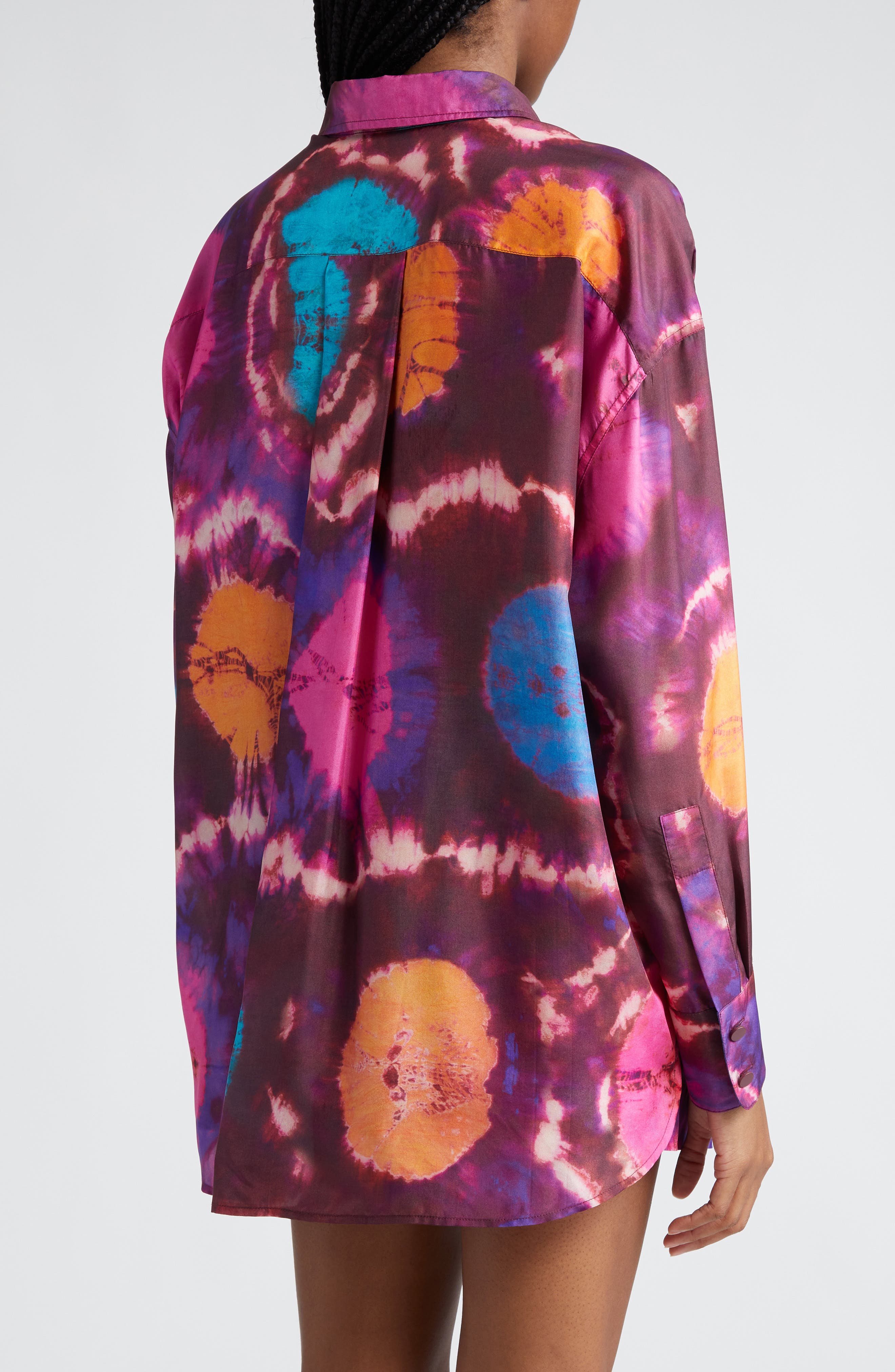 Zimmermann Acadian Relaxed Silk Shirt in Tie Dye Multi | Smart Closet