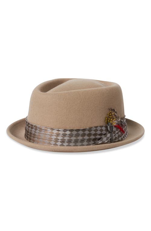 Stout Felted Wool Pork Pie Hat in Sand/Sand Check
