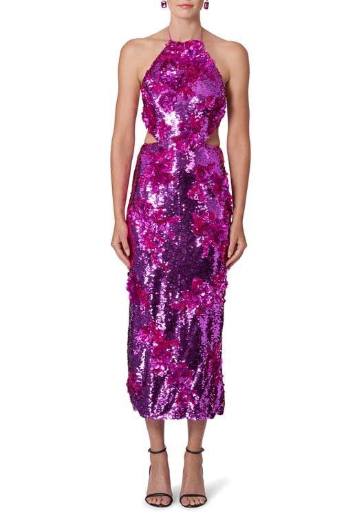 Carolina Herrera Floral Embellished Sequin Halter Neck Cocktail Dress Begonia at Nordstrom,