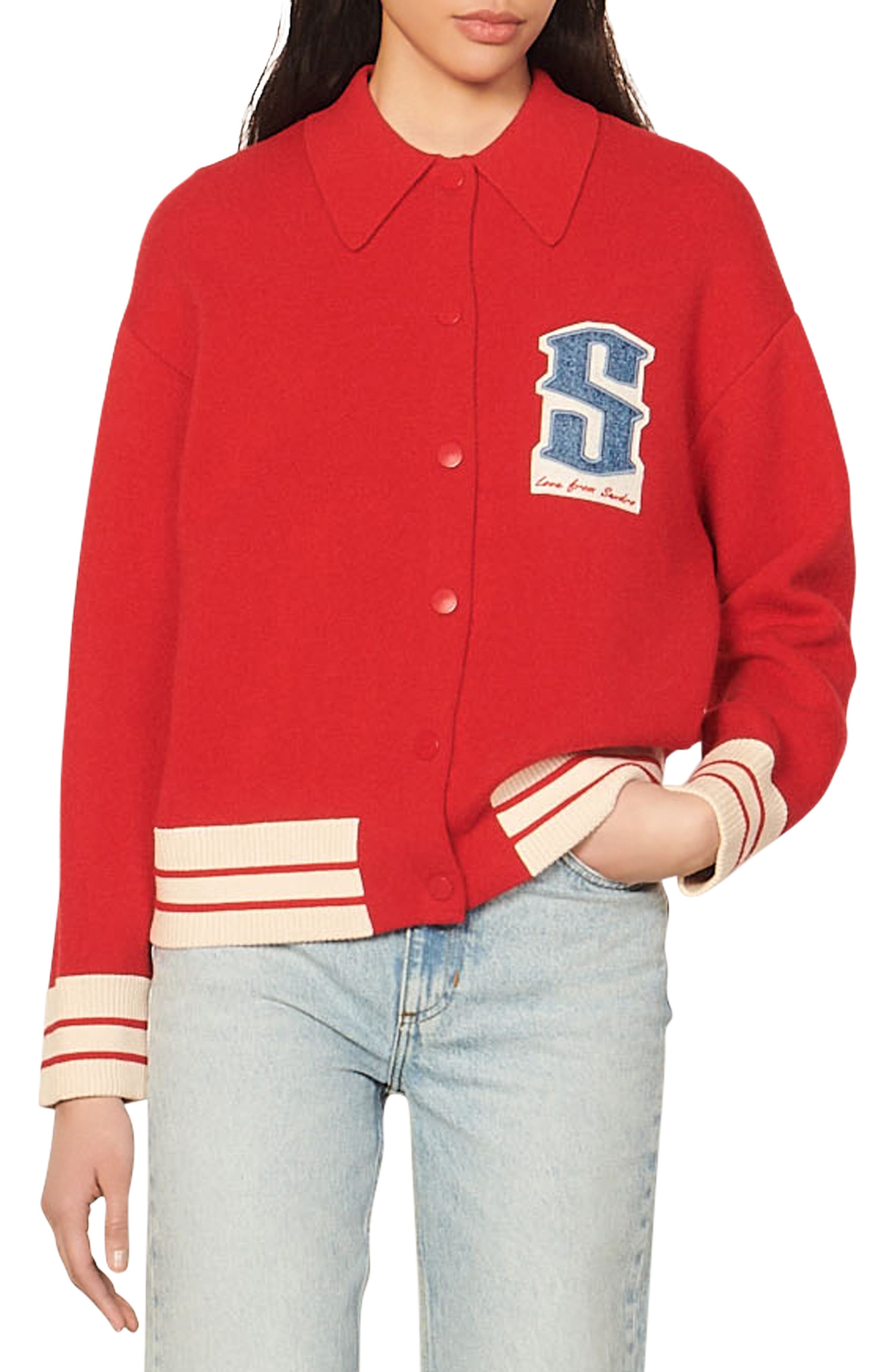 sandro Melchior Varsity Jacket in Red | Smart Closet