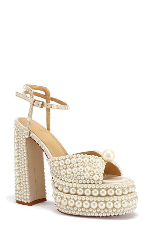 Brissa Imitation Pearl Ankle Strap Platform Sandal in Cream