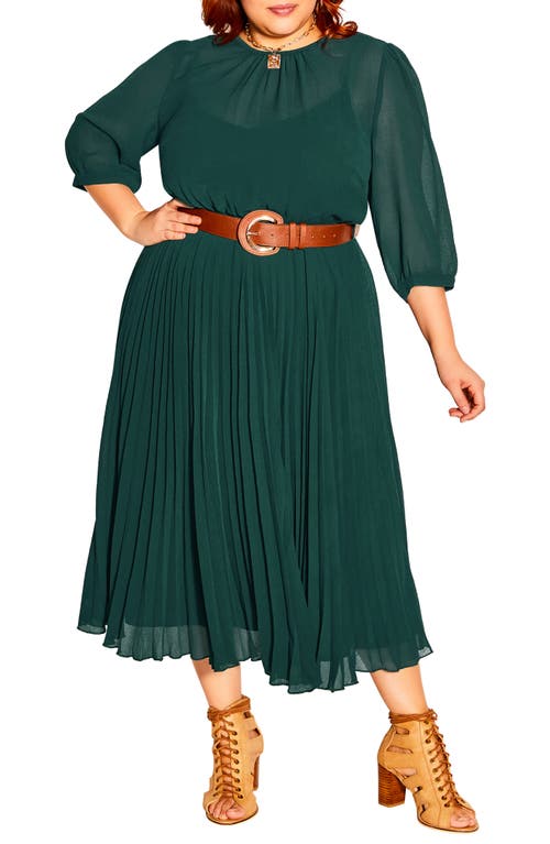 City Chic Love Pleat Belted Dress in Jade