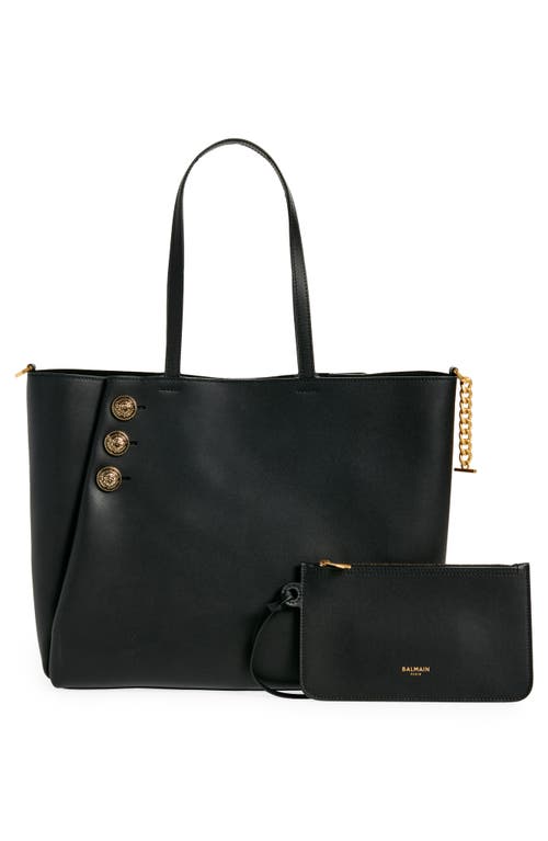 Shop Balmain Embleme Leather Shopping Bag In 0pa Black