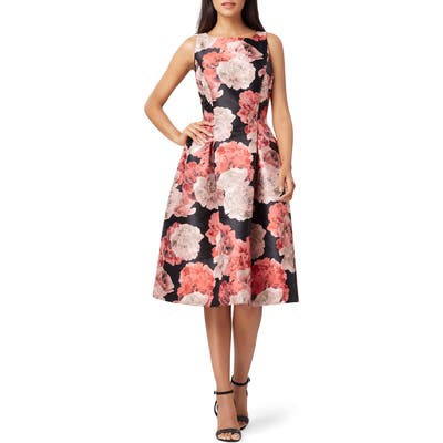 Tahari Mikado Floral Fit & Flare Dress, Black