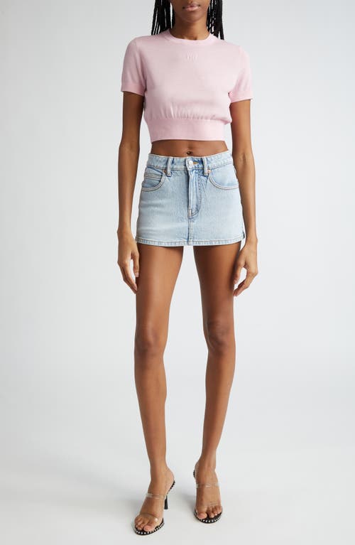 Shop Alexander Wang Debossed Logo Short Sleeve Crop Sweater In Pink Lace