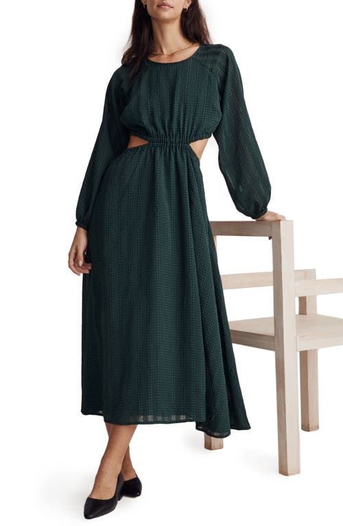 Madewell Long Sleeve Cutout Midi Dress in Smoky Spruce