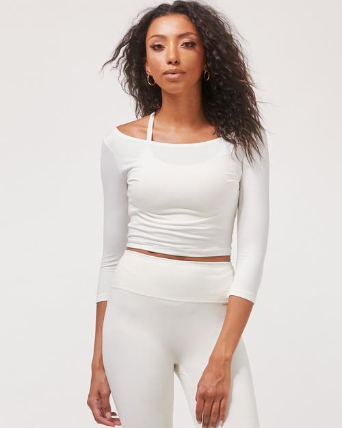 Rebody Active Dynamic Cozy Open Shoulder 3/4 Sleeve Top In Bone