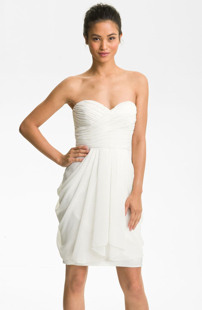 MAGGY LONDON Draped Sweetheart Chiffon Dress, Main, color, BRIDAL WHITE