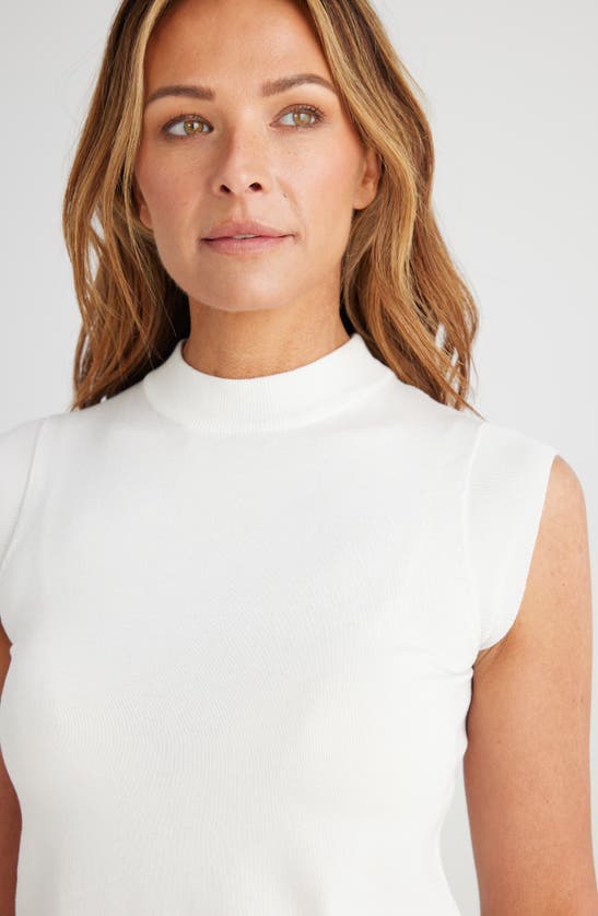 Shop Brave + True Paula Mock Neck Cap Sleeve Sweater In White