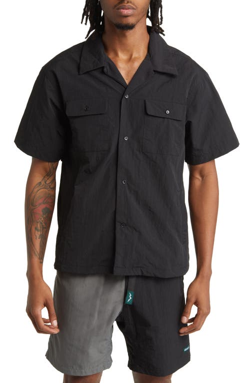 Carbon Short Sleeve Button-Up Camp Shirt in Black
