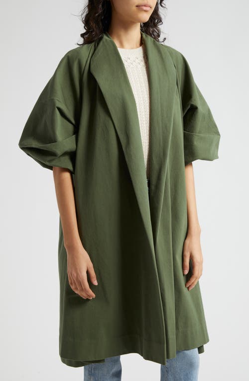 Shop Mille Josephine Gathered Sleeve Cotton Coat In Olive