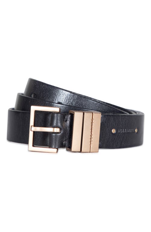 AllSaints Leather Belt in Black/Warm Brass at Nordstrom, Size Medium