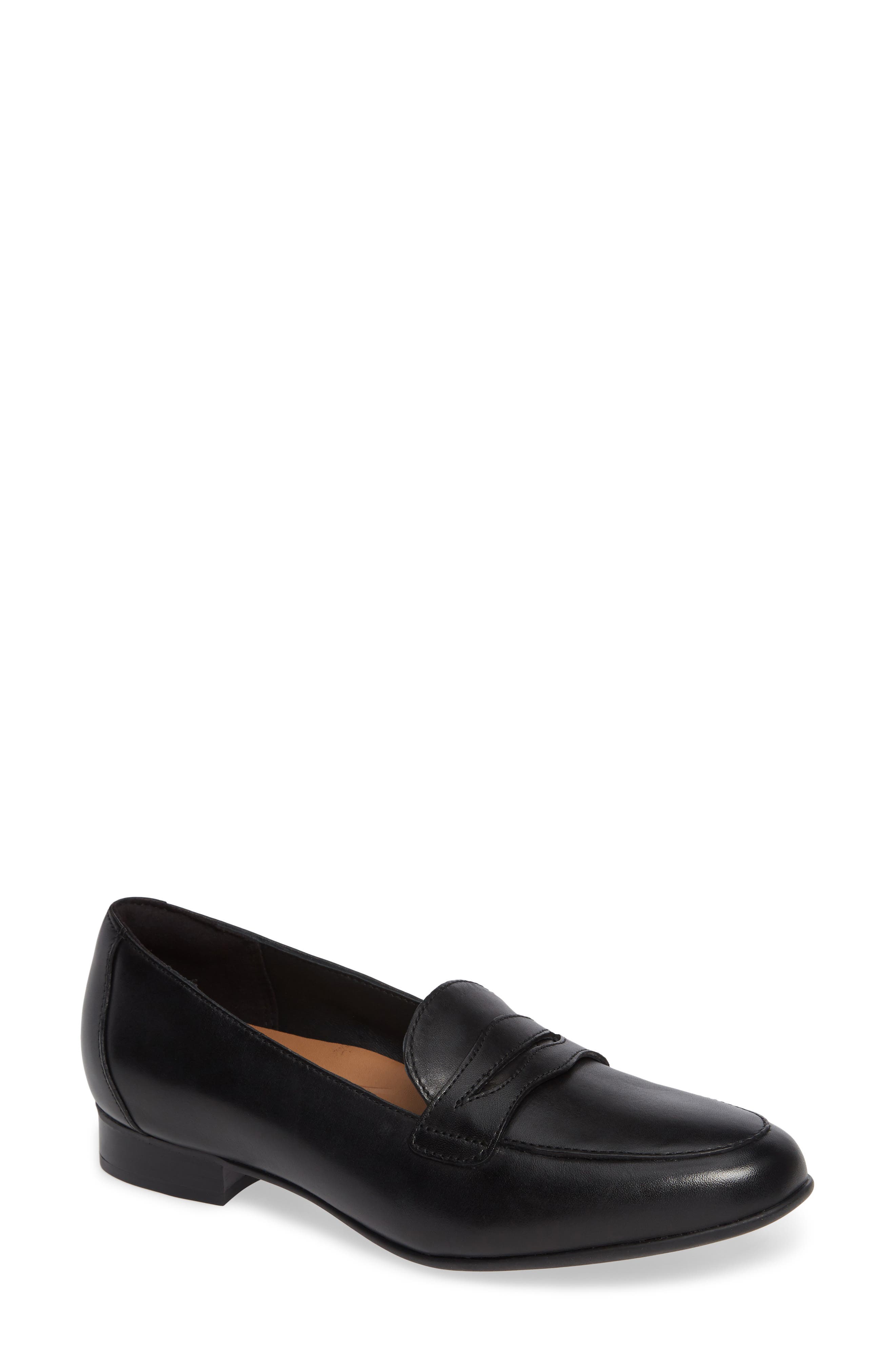 clarks penny loafers womens