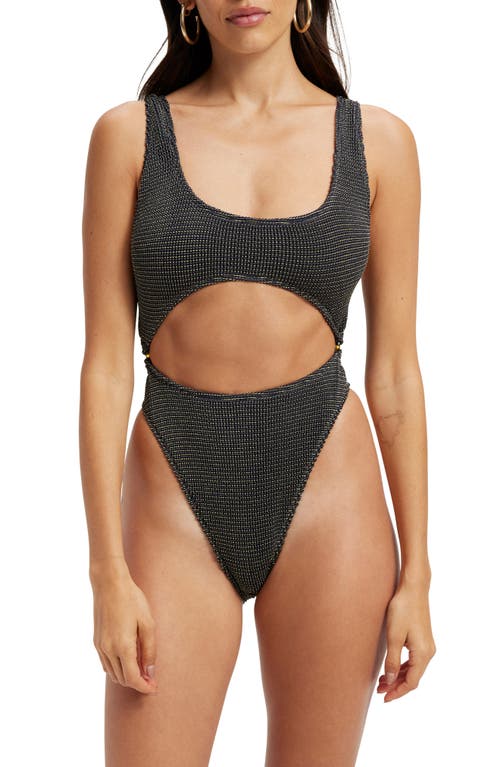 Good American Always Fits Metallic Cutout One-Piece Swimsuit in Black001