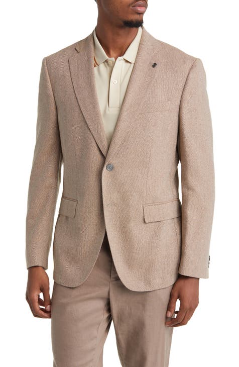 Mens Beige Linen Blazer Evening Slim Fit Two Button Business Leisure Coat  Jacket