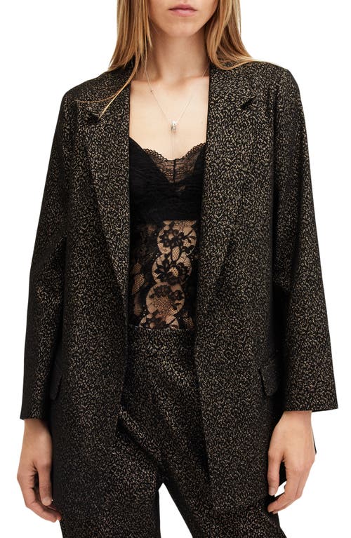 Shop Allsaints Aleida Lux Metallic Open Front Blazer In Black/gold