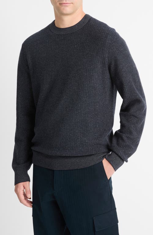 Shop Vince Geometric Jacquard Wool & Cotton Blend Crewneck Sweater In Coastal/med Heather Grey