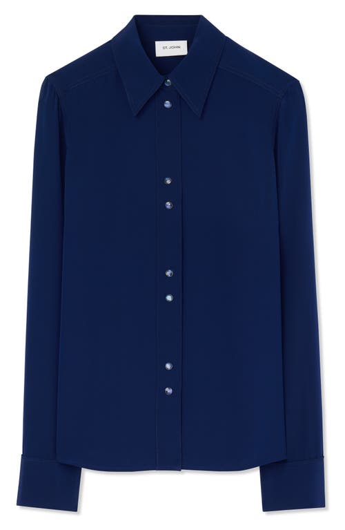 Shop St John St. John Collection Silk Snap-up Shirt In Royal Blue