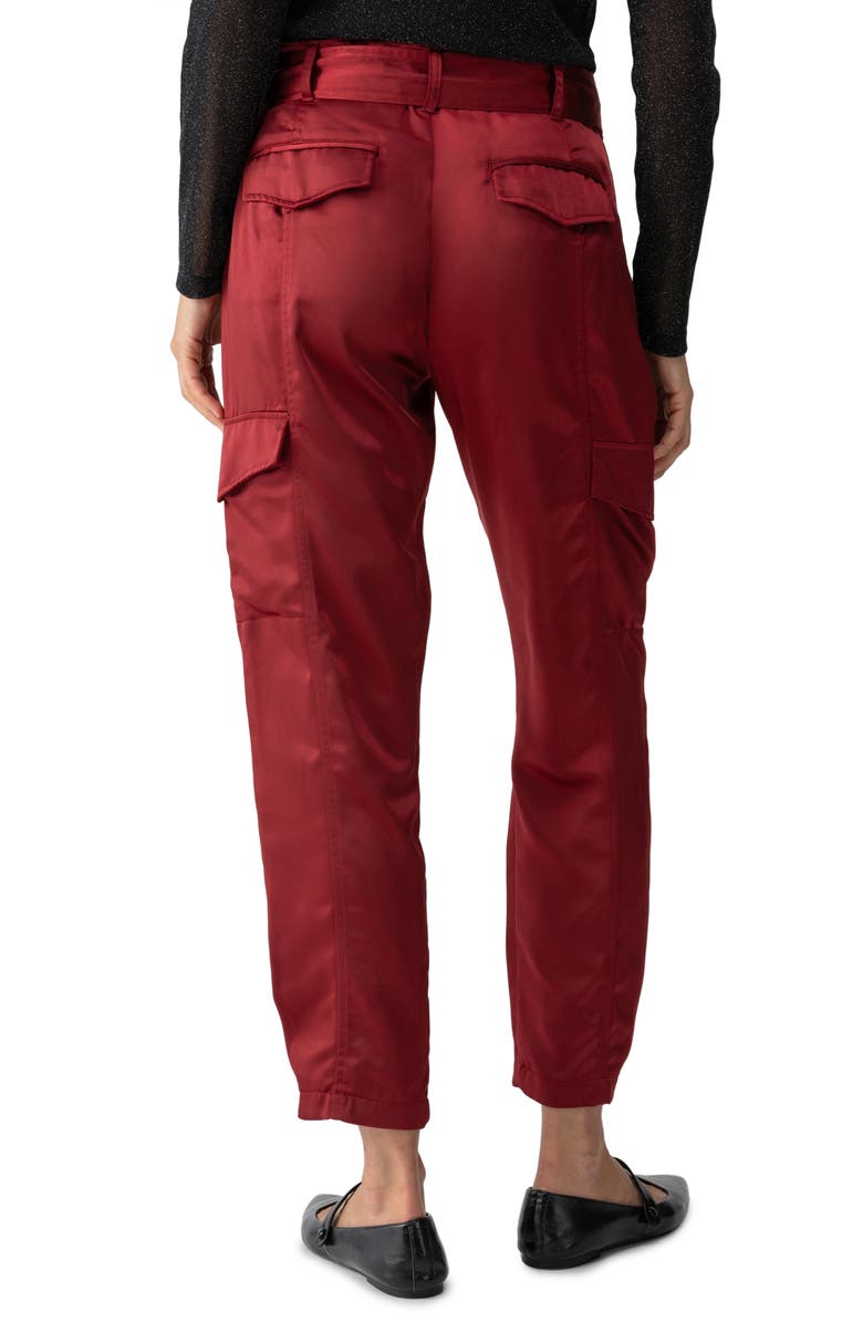 Sanctuary Belted Satin Cargo Pants, Alternate, color, Garnet