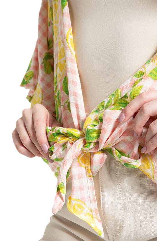 Saachi Gingham Citrus Tie Front Duster In Pink