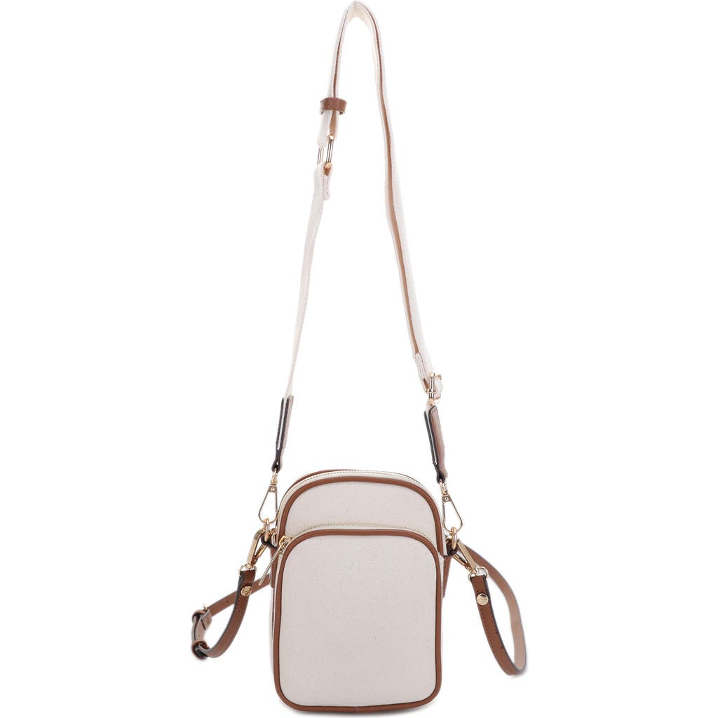 Mali + Lili Josephine Canvas & Vegan Leather Crossbody Bag In Beige/cognac
