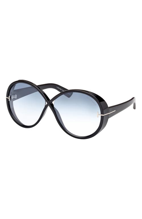 Shop Tom Ford Edie 64mm Oversize Round Sunglasses In Shiny Black/turquoise Sand