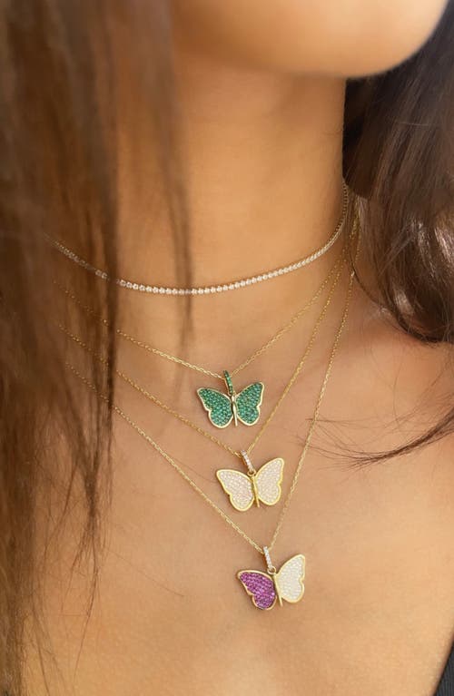 Shop Shymi Pavé Butterfly Pendant Necklace In Gold/green