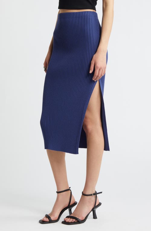 Shop Open Edit Luxe Sculpt Rib Midi Skirt In Blue Cobalt