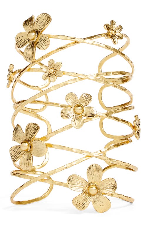 Large Flower Cuff Bracelet in Gold