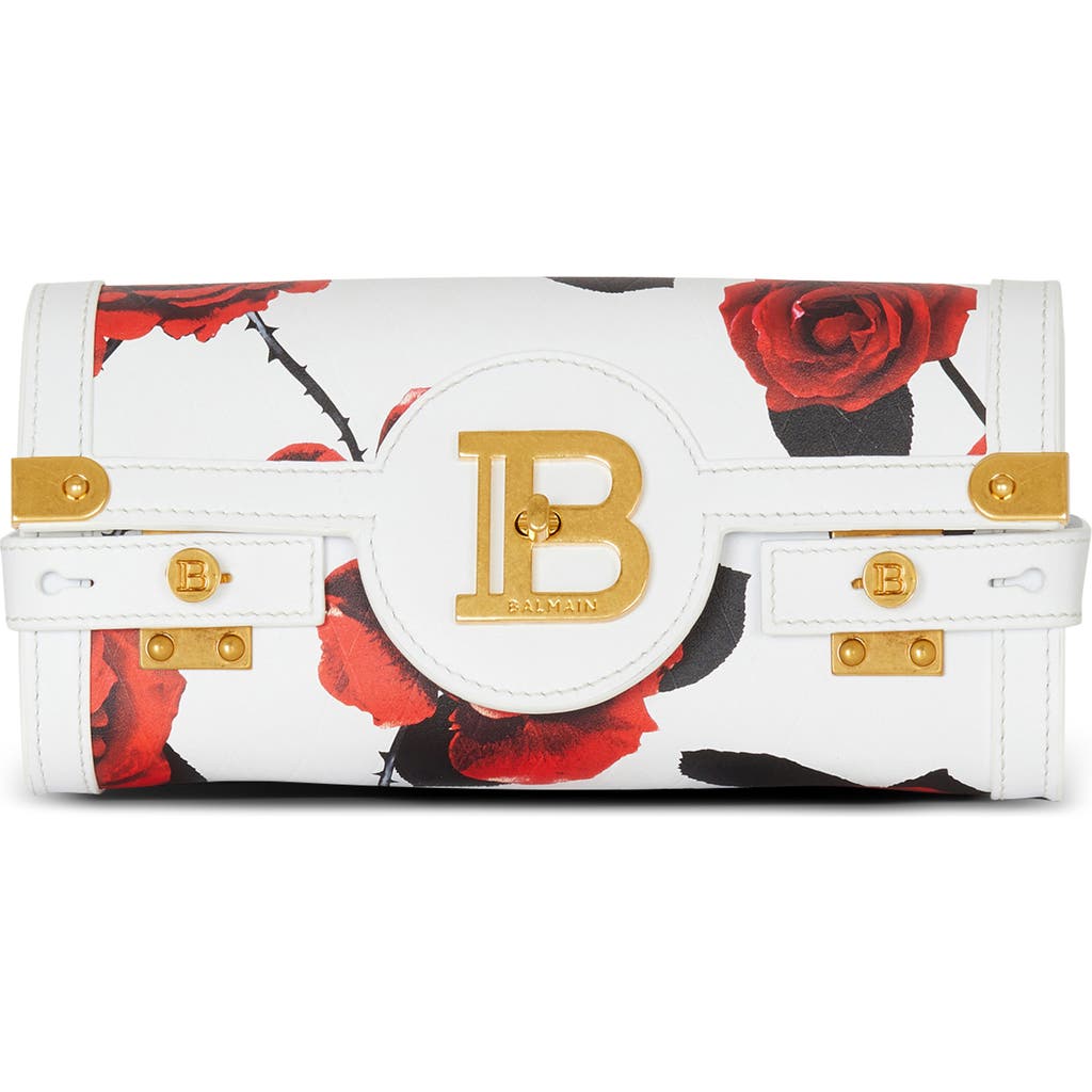 Balmain B-buzz 23 Rose Convertible Leather Clutch In Gbs White/black/red