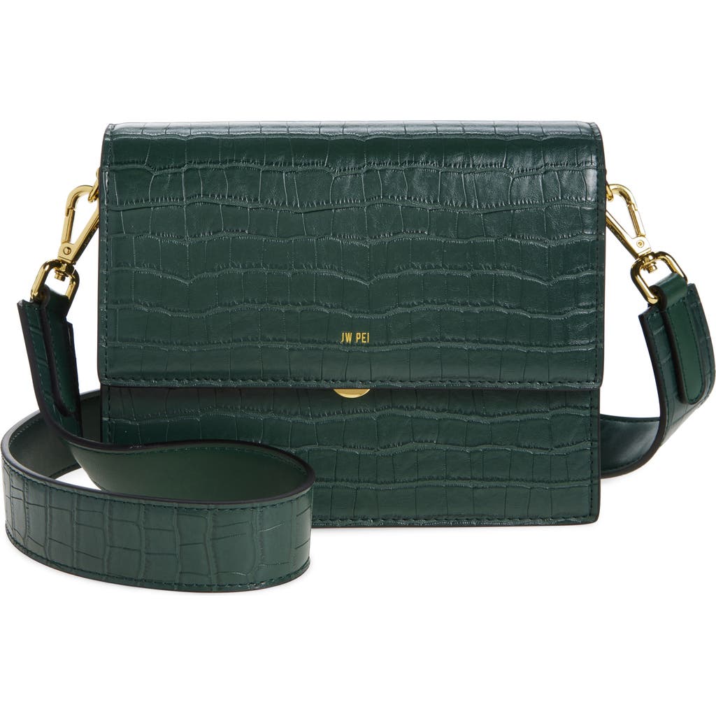Jw Pei Mini Flap Croc Embossed Faux Leather Crossbody Bag In Dark Green Croc